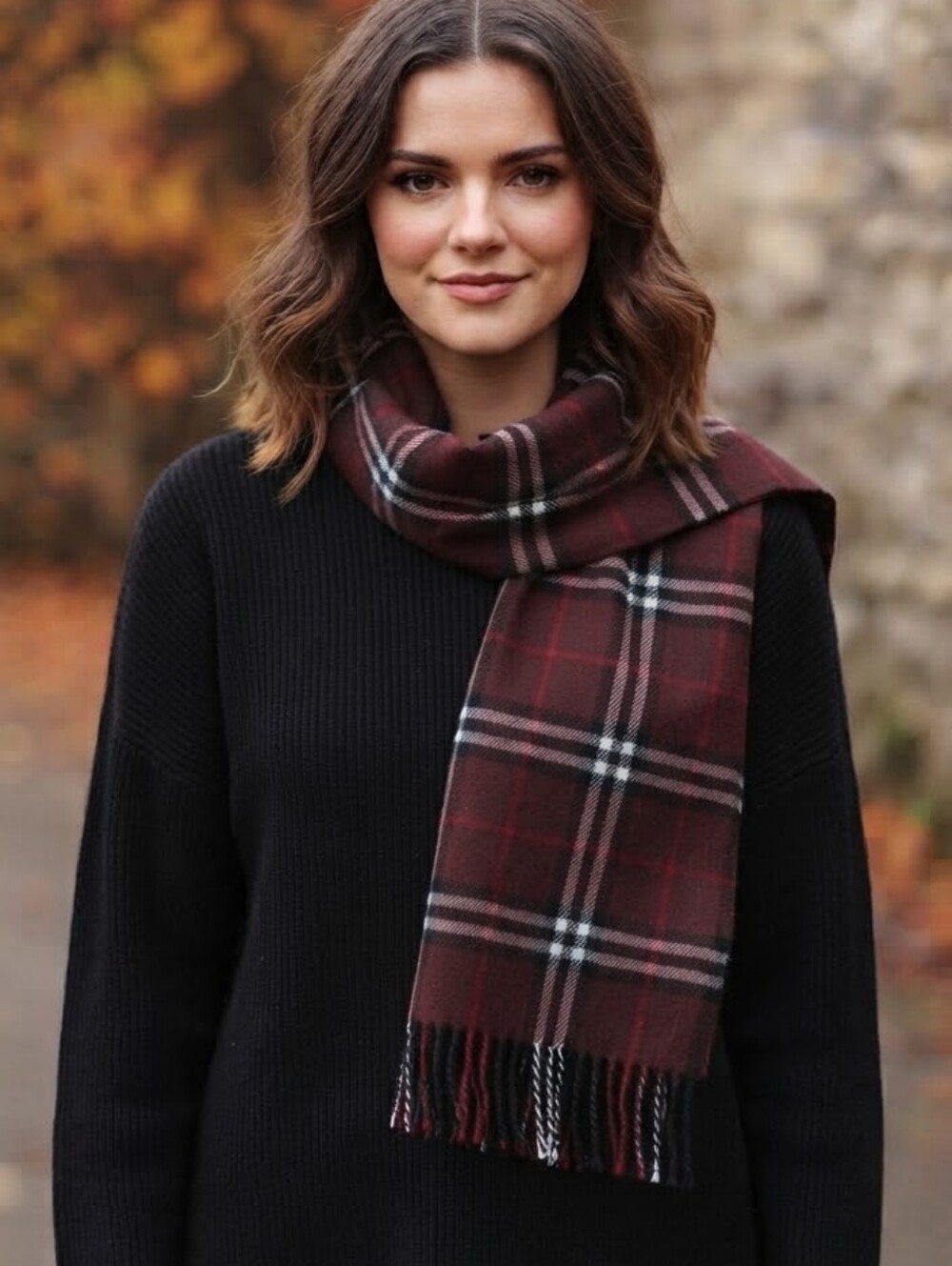 New Authentic Burberry London Beetroot Tartan Check Print Schawl /Scarf